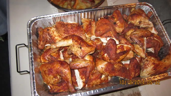 Roasted chicken in catering tray
